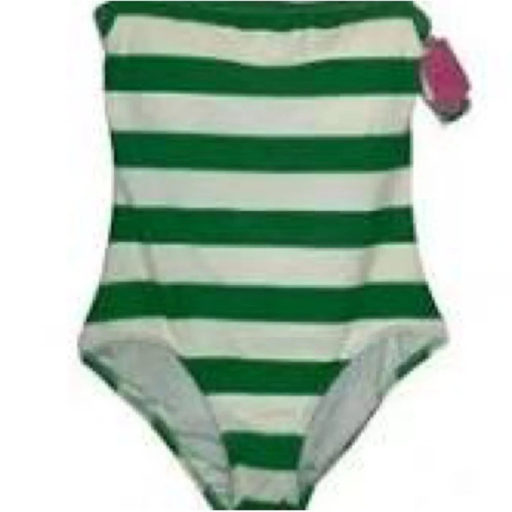 Kate Spade Awning Stripe Bandeau One Piece Swimsuit NWT Size L